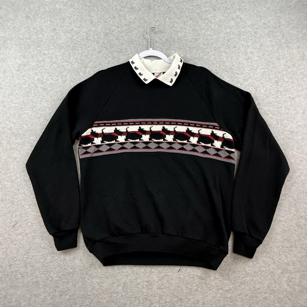 Vintage 90s Collared Scottish Terrier Sweatshirt Size L Puppy Dog Cute Preppy